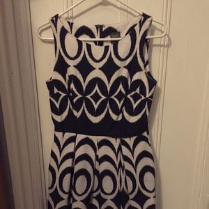 blue print, fit and flair dress